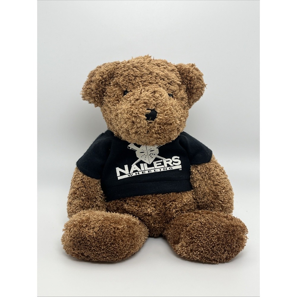 Wheeling Nailers ECHL Hockey Teddy Bear Plush Brown Curly Fur Black‎ Shirt Toy